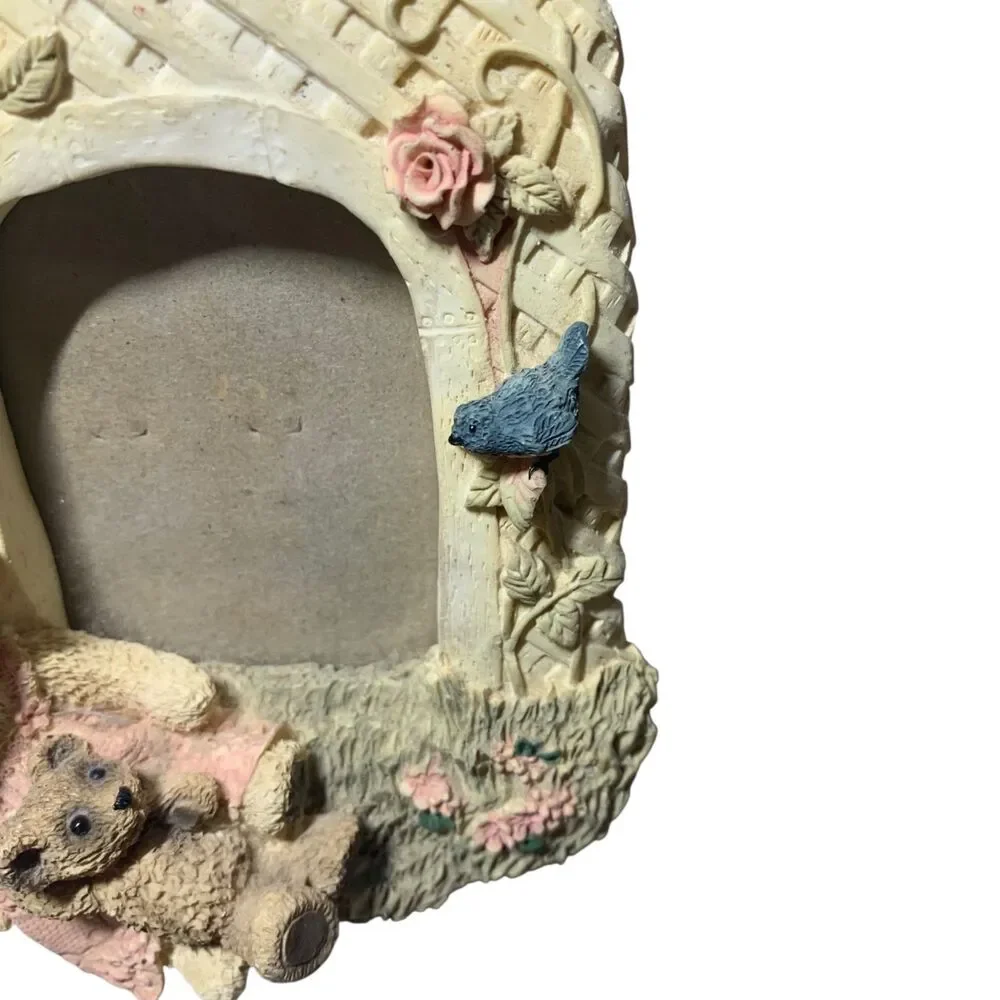 Vintage Mom and Baby Bear Resin 3D Photo Frame Roses Trellis Cottagecore Nursery